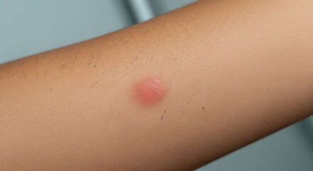 Fototapeta premium Skin Irritation Close-up: A close-up shot of a reddened skin reaction on an arm, revealing details of the irritation's texture and form.