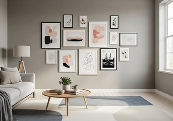 Serene living room showcase featuring a curated collection of modern artwork and comfortable contemporary furnishings