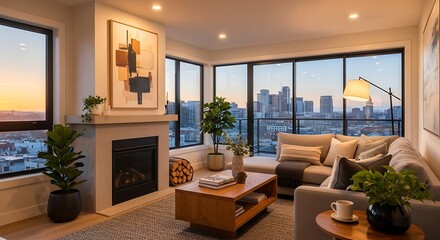 Fototapeta premium Modern Living Room with City View.