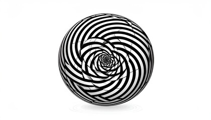 A sphere rendered with black and white spiraling lines, creating an optical illusion