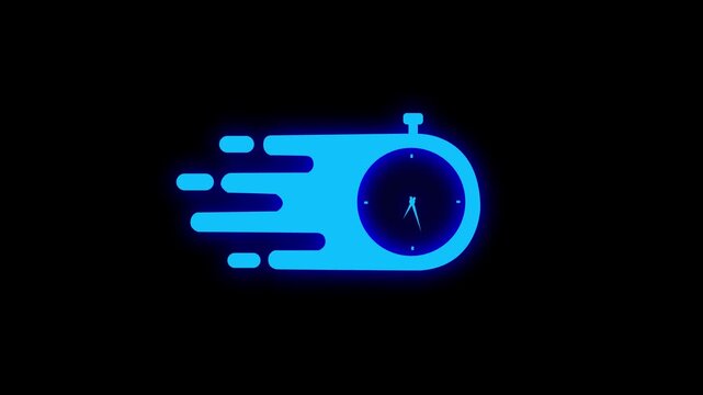 Neon blue stopwatch accelerating motion blur on black background abstract concept of speed time and urgency
