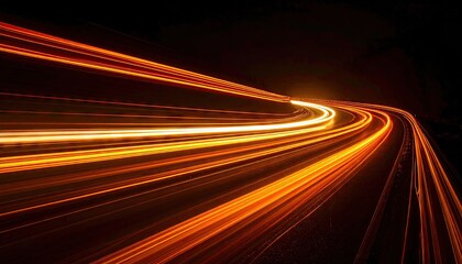 Abstract Light Trails At Night in Dark Background with Orange and White Streaks