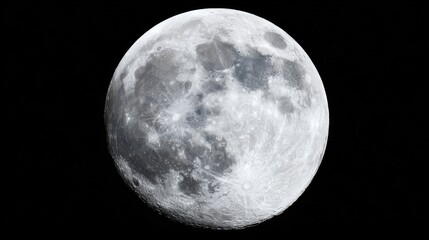 Obraz premium Close-up view of the full Moon with detailed surface features including craters, mountains,