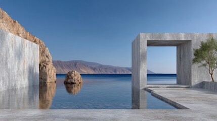 A Small Tree Growing in a Pool: An Imaginative Journey Through Minimalist Futuristic Landscapes