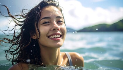 Happy woman in the ocean