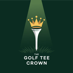 golf tee crown logo, championship symbol, elegant sport badge, minimal green background, premium tournament identity, vector illustration