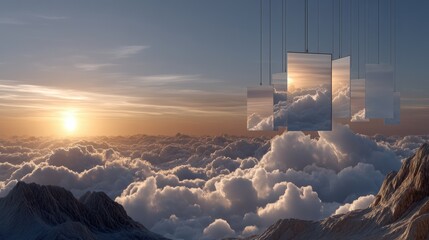 Breathtaking Mountain View: A Journey Beyond Imagination with Floating Photo Frames Captured in Nature's Embrace