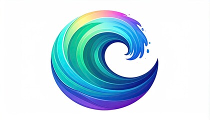 Vibrant, stylized wave cresting in a circle with gradient colors, white background