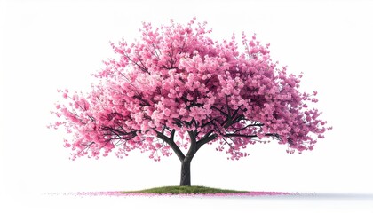 A vibrant pink flowering tree, standing proud against a pristine white background