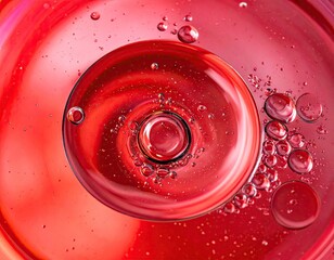 Abstract Macro Close Up of Red Liquid with Oil Droplets in Swirling Pattern