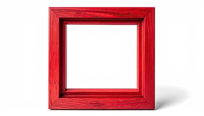 A square, red wooden frame against a white background, with a visible shadow