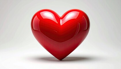 A glossy, vibrant red heart stands out against a softly lit, neutral background