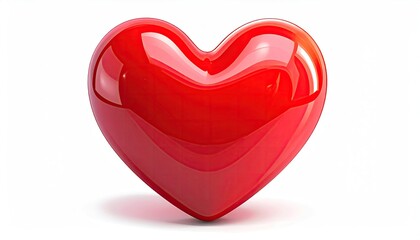 A glossy, red heart sits centered on a white background, catching the light