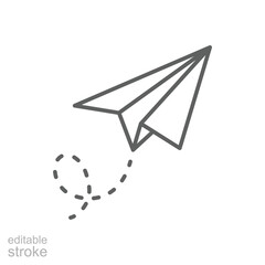 Paper plane icon. Simple outline style. Send message, fly airplane doodle, wing, email, letter, travel, mail, messaging and communication concept. Thin line symbol. Isolated design editable stroke