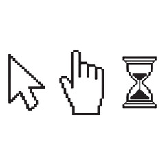 Pixel cursors icons - mouse cursor hand pointer hourglass - Illustration