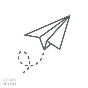 Paper plane icon. Simple outline style. Send message, fly airplane doodle, wing, email, letter, travel, mail, messaging and communication concept. Thin line symbol. Isolated design editable stroke