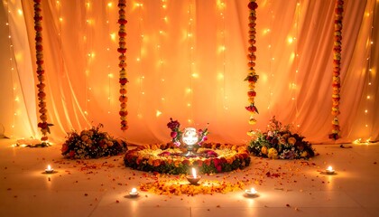 Elegant Indian Wedding Decoration with Lights and Flowers