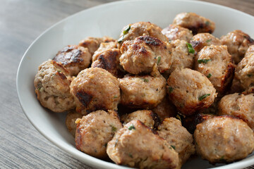A view of a bowl of meatballs.