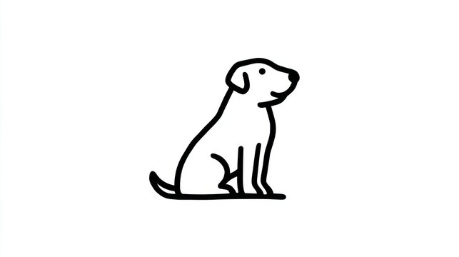 Simple black and white line drawing of a dog in a sitting pose