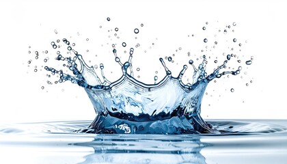 A splash of water creating a crown shape with droplets scattering above and around