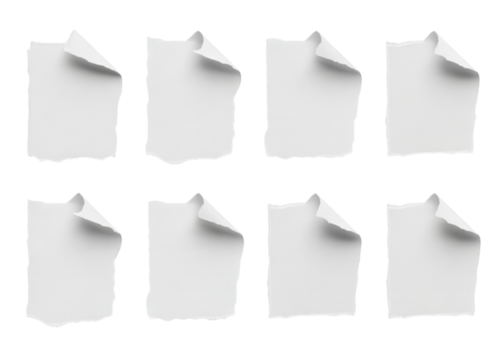 Dynamic collection of torn paper sheet elements, perfect for adding a touch of authentic texture to your designs, scrapbooking, and creative projects, conveying a sense of rawness