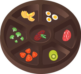 Rustic Wooden Compartment Pet Bowl with Healthy Meal – Divided Plate for Dogs