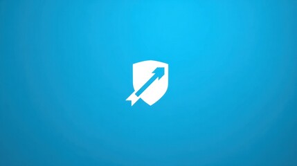 Abstract shield icon with arrow symbol on blue background for security