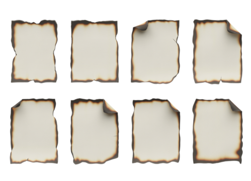 Set of eight burnt parchment paper sheets, perfect for adding a vintage or distressed texture to your designs, delivering an aged and unique feel for your creative projects and crafts