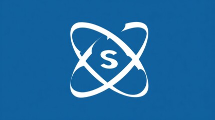 Abstract atom symbol in white against a blue background for concepts