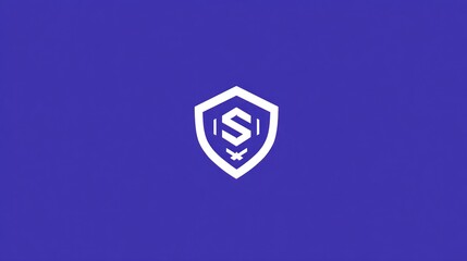 White shield icon with letter s on blue background for security concept