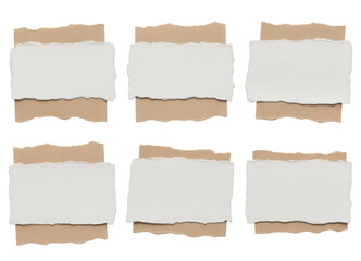 Six blank torn paper collage elements for creative projects, messages, and invitations, offering a rustic, handmade aesthetic for design.