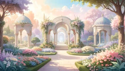 Dreamy Pastel Botanical Garden A Scenic Sanctuary for Relaxation and Reflection
