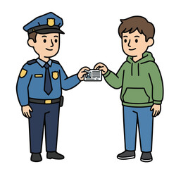 Police officer shows identification to a young man