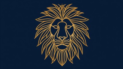 Golden lion head illustration against a dark blue background for design