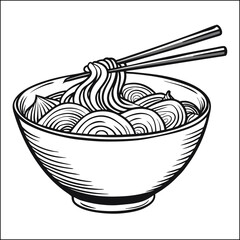 Ramen noodle egg and meat with chopstick cartoon