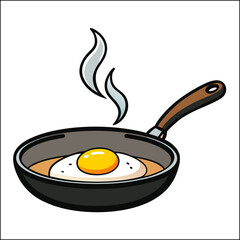 Fried egg with parsley leaves and spices on frying pan cooked fried eggs meal for breakfast