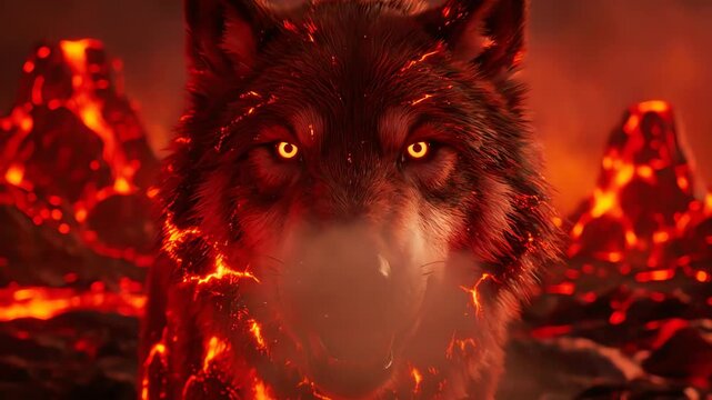 molten fire wolf roaring in inferno