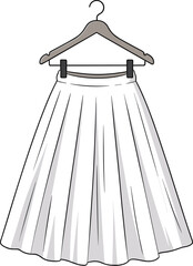 White pleated skirt, elegant fashion, high waist design, wardrobe essential, minimalist style, clothing hanger, apparel display, boutique, flat vector