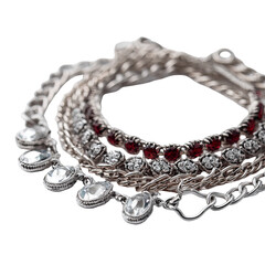Layered metallic bracelets with crystals and embellishments