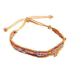 Colorful beaded bracelet with light beige cord