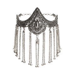 Ornate, metallic headband with dangling chains