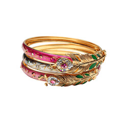 Stacked bangles with enamel, feather, and gem details