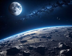Space, moon, and distant planet