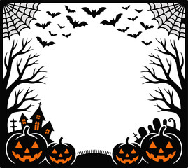 Minimal Halloween Frame — Web Corners, Bats & Graveyard Footer (Vector)