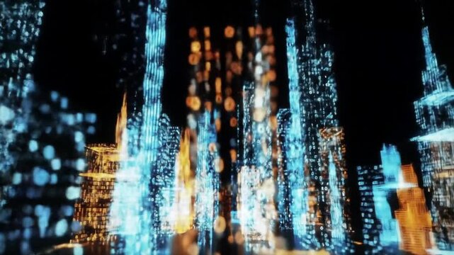 Futuristic Digital Cityscape Binary Code Abstract Background
