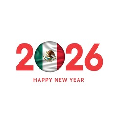 Happy New Year 2026 with Mexico Flag Design, Mexican Celebration Greeting Card