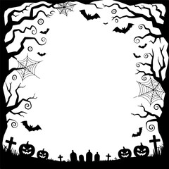 Ornate Web Frame with Graveyard Icons &mdash; Halloween Copy Space Template (Vector)