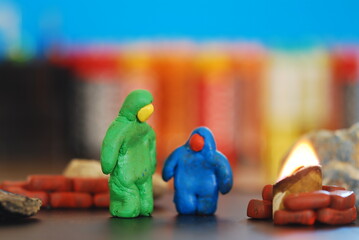 Naklejka premium Plasticine toy, man with daughter