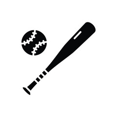 Baseball bat icon. Simple solid style. Baseball, bat, ball, base, softball, set, sport concept. Silhouette, glyph symbol. Isolated design