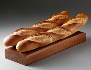 Two baguettes on wood, diagonally, studio light